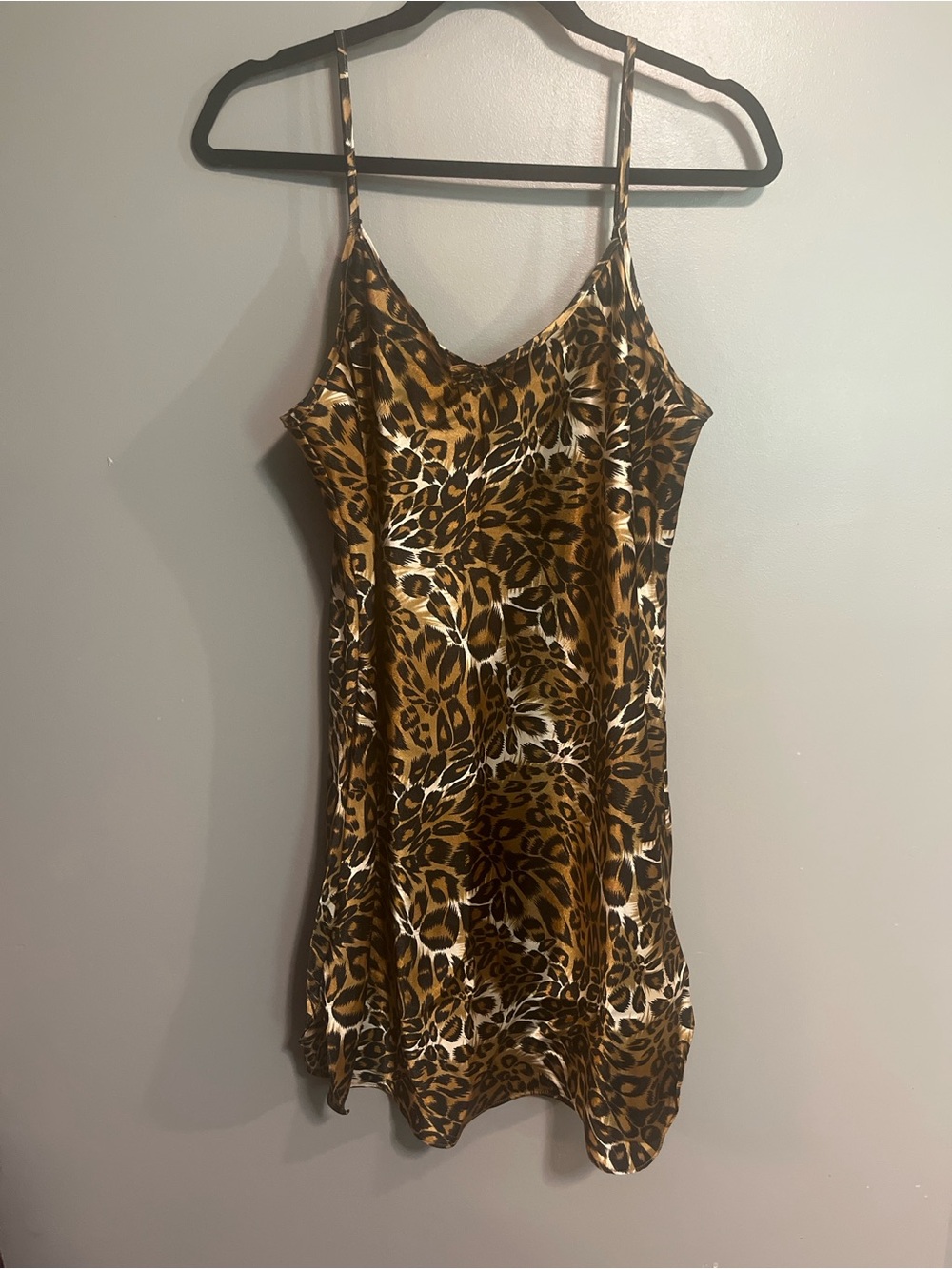 Secret Treasures Leopard Print Satin Slip Dress - Brown & Black